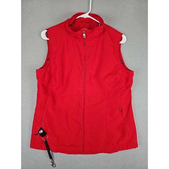 Scottevest Women's Medium Red RFID Travel Vest Full Zip Utility Pockets SEV TEC - Picture 1 of 9